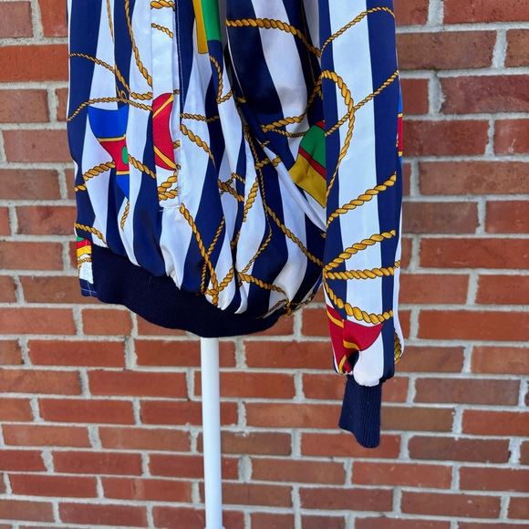 Vintage Striped Nautical Flag Print Zip Front Bomber Jacket One Size Fits Most - Picture 6 of 8